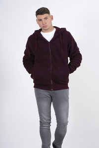 Sweat à capuche zippé en molleton bordeaux pour homme, 100 % coton, chaud pour l'hiver, décontracté, streetwear, mode - Product Image 3