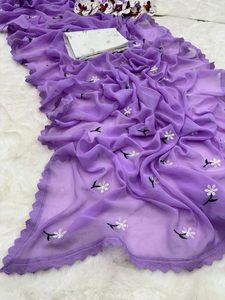 ผ้าแพรไหมย่นสำหรับใส่ทำงาน Saree ผ้าดิจิทัลพิมพ์ลาย bandhej พร้อมเสื้อสีน้ำเงิน - Product Image 3