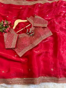 Top Quality Fancy Designer Outfit Modern Style Pure Soft Zimmy Choo Silk <b>Saree</b> <b>Blouse</b> With Embroidery Work Whole Sale Supplier - Product Image 3