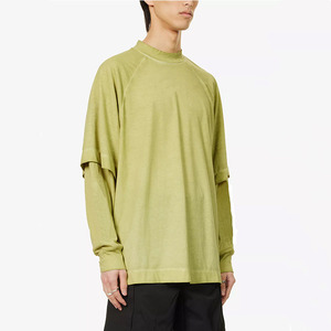 Camiseta de Lona Ecológica para Hombre, Estética, Lavada, de Doble Capa, Manga Larga, Estampado Personalizado, Ajuste Oversize, con MOQ Bajo - Product Image 2