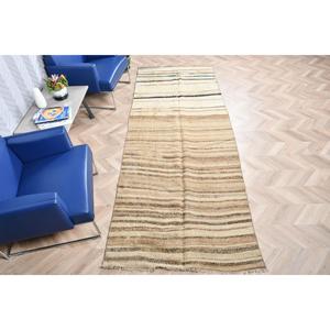 3.7x10.2 ft Rug, Vintage Turkish Rug, <b>Brown</b> Kilim <b>Wool</b> Rug - Product Image 5
