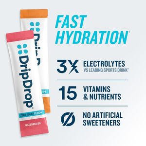 DripDrop Zero Sugar Plus - Mezcla de Bebida en Polvo con Electrolitos - Limonada de Frambuesa, Sandía, Mandarina, Ponche Tropical, 8 Sobres - Product Image 6