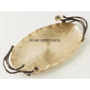Último patrón de llegada, diseñador de Arte Moderno, forma ovalada, Metal, Color blanco, recubierto de polvo con asas chapadas en oro, bandeja para servir - Product Image 4