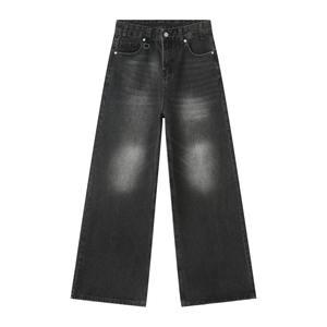 Pantalon évasé en jean classique décontracté pour femme 2026, taille mi-haute, délavé foncé effet vieilli, brodé, coupe hiver-automne, motif uni tissé - Product Image 3