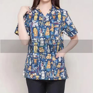 Uniformes de enfermera de manga corta con cuello en V unisex personalizados al por mayor 100% algodón Transferencia de Calor/impresión digital crudo fino - Product Image 4