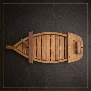Bandeja de Madera Decorativa para Servir Sushi, Diseño Rústico Hecho a Mano, Paquete Individual, Forma Irregular, Patrón Horizontal - Product Image 3