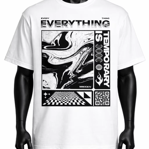 Camiseta Blanca de Manga Corta con Cuello Redondo para Hombre, con Estampado Digital Geométrico, Estilo Urbano, Corte Regular, Tela de Jersey de Algodón - Product Image 4