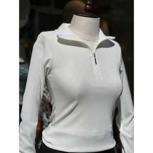 เสื้อผู้หญิงแขนยาวผ้าออตโตมันคอเต่าครึ่งตัวมีซิป - Product Image 1