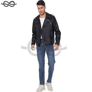 Chaqueta negra de piel sintética para hombre, ligera, con cremallera, estilo bombardero, cuello levantado, abrigo de motorista ajustado, diseño informal, decoración de piel - Product Image 4