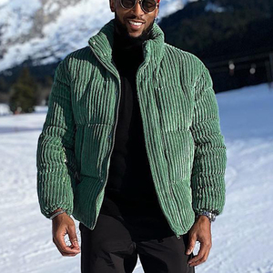 OEM Custom Logo <b>Men's</b> Winter <b>Jacket</b> Stand Collar Loose Windproof <b>Corduroy</b> With Hood and Embroidery Zip up Warn Cotton Canvas - Product Image 5