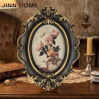 Cadre photo ovale en plastique de style baroque vintage - Cadre photo orné en or antique et noir pour affichage sur bureau