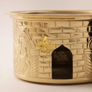 Cacerola metálica de último diseño con revestimiento en color dorado y verde para servir comida caliente en hoteles, restaurantes, hogares y para catering. - Product Image 6