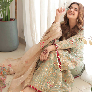 Rekabetçi fiyat <span class=keywords><strong>Net</strong></span> Dupatta kadınlar uzun kollu zarif Pastel renk el çalışma Sharara setleri eşleşen işlemeli gömlek - Product Image 6