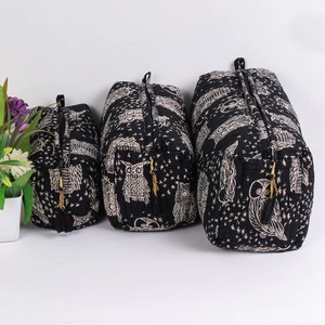 Organic Cotton Black Handmade Block Printed Water Resistant Vintage <b>Zipper</b> Case <b>Large</b> Makeup Purse Travel for Case-Gift Her - Product Image 1