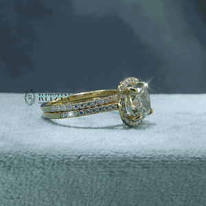 Anillo de compromiso de plata 925 3,50 CT cojín y Halo de moissanita de corte redondo con acento conjunto nupcial anillo de bodas para mujer/ella - Product Image 5