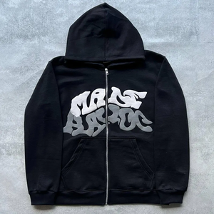 Sudadera con capucha Fabricantes Streetwear Azul cielo Sudadera con capucha Algodón de gran tamaño Doble capa Desgastado Vintage Zip up Acid Wash Hoodie - Product Image 4