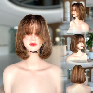 Bob pelucas corte capa cabello humano mujeres pelucas hueso recto Color marrón 100% cabello vietnamita crudo - Product Image 5