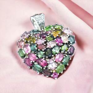 Pendentif en argent sterling multi-tourmaline en forme de cœur, bijoux délicats en pierres précieuses, cadeau élégant pour elle, bijoux fins pour femmes - Product Image 5