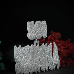 Pendentif personnalisé de style hip-hop, logo glacé, pendentif avec nom, diamant moissanite, argent sterling 925, design tendance pour collier homme - Product Image 5