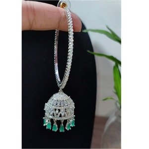 Pendientes Jhumka CZ chapados en plata de lujo con piedras de circón brillantes para ropa de fiesta accesorios de moda con piedra de circón - Product Image 1