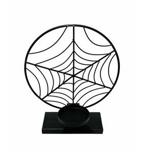Portavelas Minimalista de Hierro Negro con Diseño de Telaraña para Decoración de Halloween en el Hogar, Portavelas Metálico Resistente con Tres Patas - Product Image 2