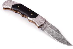 Navaja Plegable de Acero de Damasco con Hoja Grabada a Mano Modelo ZT-F3, Navaja de Bolsillo con Mango de Cuerno Negro, Herramientas de Campamento, Uso Industrial al Aire Libre, OEM - Product Image 2
