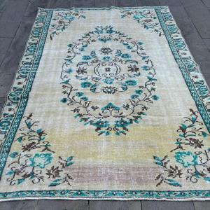 Alfombra Turca Vintage Grande de 5.7x9.7 pies, Alfombra de Lana Azul - Product Image 1