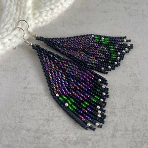 Boho ต่างหูลูกปัดด้วยการออกแบบสีฟ้าครามแอนดี้ cascading Fringe, เครื่องประดับของขวัญที่ไม่ซ้ำกัน - Product Image 3