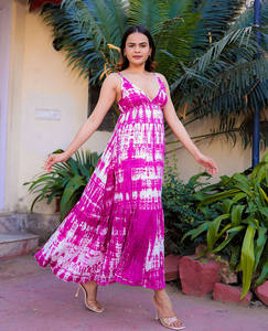 Robe longue maxi en coton tie-dye de luxe à bretelles spaghetti, élégante, pour femme, collection été 2024 - Product Image 1