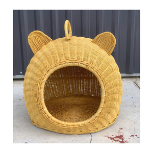 Stylish Rattan Pet Bed <b>Basket</b> House Nest for Cat Dog Handmade Natural <b>Wicker</b> Soft Cushion Indoor Animal Sleeping Area - Product Image 4