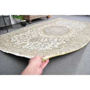 Tapis turc vintage vert beige classique 5.4x8.9 pieds laine patchwork grande surface avec support en latex pour couloir ou chambre à coucher - Product Image 4