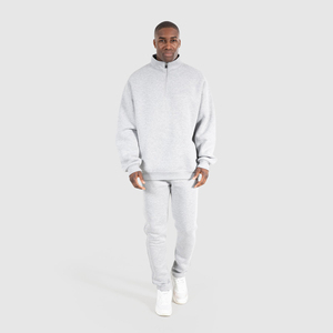 Sweat-shirt thermique à demi-zip surdimensionné pour homme avec logo personnalisé en gros, saison automne-hiver, épaules tombantes, pull en polaire 100% coton - Product Image 4