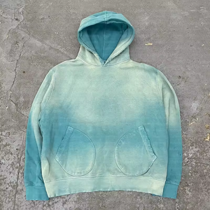 เสื้อฮู้ดดี้สีน้ำเงินแบบซิป ผ้าฟลีซเปล่า สไตล์วินเทจ ล้างสีแบบแอซิด ทรงโอเวอร์ไซส์ ไหล่ตก ผ้าหนา 80% ผ้าฝ้าย 20% ผ้าโพลีเอสเตอร์ - Product Image 3