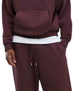 ชุดเซ็ตเสื้อฮู้ดและกางเกงวอร์มผ้าฟลีซสีม่วงแดงเข้มสำหรับผู้ชาย สไตล์ลำลองสำหรับฤดูหนาว เสื้อฮู้ดแบบสวมหัว กางเกงขายาว สตรีทแวร์สำหรับผู้ชาย - Product Image 6