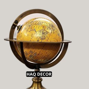 Nautical Handmade Brass Armillary Sphere Globe 10.7" Tall Antique World Map with Orange Color, <b>Rotating</b> <b>Desk</b> for Home & Office - Product Image 3