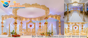 Rajwada – décoration de scène thème de mariage, Grand ensemble de Mandap blanc de mariage indien - Product Image 2