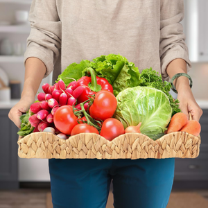 Panier de rangement rustique pour ferme en gros Plateau à fruits tissé en jacinthe d'eau avec bords pétoncles Option petit-déjeuner économique - Product Image 1