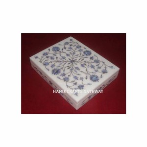 กล่องฝังมุกฝังฝังเพชรสีฟ้าสวยขนาดมาตรฐานกล่องหินอ่อนสีขาวทำมือกล่องของขวัญต่างหู - Product Image 1