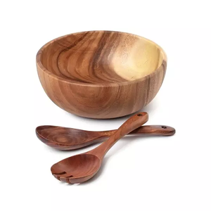 Saladier en bois avec ensemble de serveurs, LOGO personnalisé, rustique, décoratif, service de nourriture, ustensiles de cuisine, saladier en bois - Product Image 1