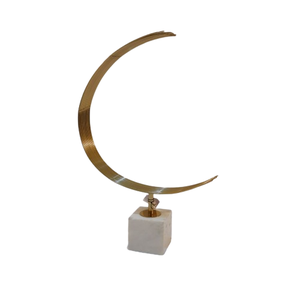 Escultura abstracta de mesa moderna, forma de Luna, color dorado, acabado con mármol para escritorio de oficina, mesa decorativa, escultura para el hogar - Product Image 2