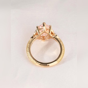 Bague en or 10K 14K 18K, platine et argent, avec topaze rose taille marquise et diamant, bijoux de mariée gravés vintage - Product Image 1