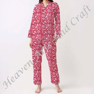 Conjunto de Pijama de Algodón 100% para Mujer, Ropa de Dormir Suave para el Hogar, Conjunto de Pijama de Primavera/Verano con Estampado Floral/Personaje/Letras/Estampado/Vacaciones/Árbol PJ016 - Product Image 3