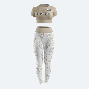 Ensemble de leggings et crop top athlétique pour femme, à taille élastique, respirant, séchage rapide, extensible, pour gym et yoga, avec impression par sublimation - Product Image 2
