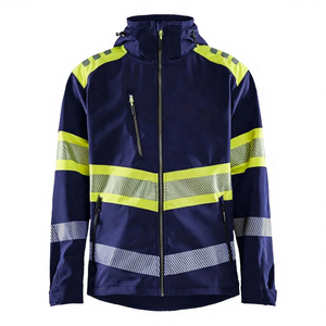 Veste de sécurité haute visibilité fluorescente ignifuge pour hommes, vêtements de travail en polyester, design rayé orange et noir, fermeture éclair intégrale - Product Image 3