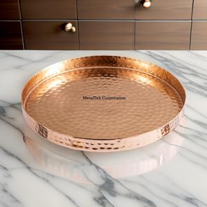 Plateau de courtoisie en acier inoxydable au design martelé plaqué or rose Plateau de service commercial de luxe pour hôtel et restaurant Prix de gros bas - Product Image 5