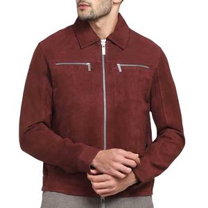 Classic <b>Brown</b> <b>Men</b> <b>Suede</b> Leather Canvas Winter <b>Jacket</b> with Stand Collar Waterproof & Breathable Front Logo for Casual Outdoor Use - Product Image 5