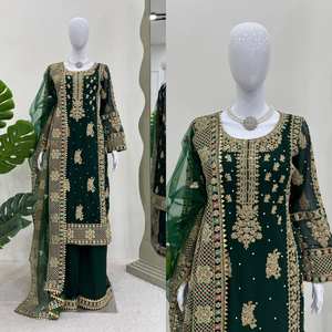 Traje de diseñador paquistaní Georgette Salwar con trabajo bordado, vestido largo paquistaní Salwar Kameez Dupatta para función de boda - Product Image 6