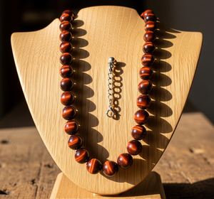 Collier de perles oeil de tigre rouge unisexe 18 pouces argent 925 serrure noué à la main dernière conception accessoire de mode à la mode cadeau - Product Image 5