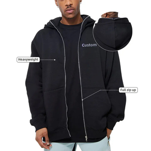 Vente en gros Sweat à capuche court vierge avec fermeture éclair complète Sweat à capuche zippé d'hiver en polaire surdimensionné et lourd Sweat à capuche zippé avec impression bouffante personnalisée - Product Image 3
