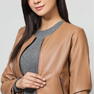 Hot Sale Custom Design Women's Leather Jacket Plus Size Satin Fabric with Active Safety Features and New Satin Pocket - Product Image 1